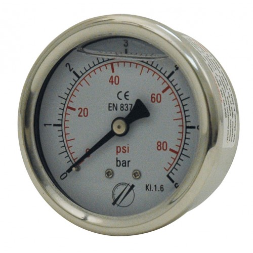 MANOMÈTRE A BAIN GLYCERINE TOUT INOX Ø68 RACCORD AXIAL 1/2''