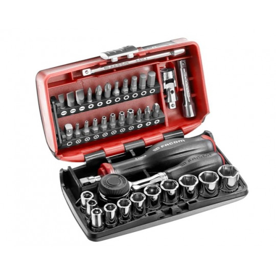 COFFRET RADIO 1/4'' 38 PIÈCES NANO AVEC CLIQUET À MANCHE ROTATIF 360° FACOM | R.360NANOPB