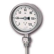 THERMOMETRE A CADRAN TOUT INOX Ø80 - RACCORD VERTICAL 1/2" 0 A 200°C AVEC DOIGT DE GANT