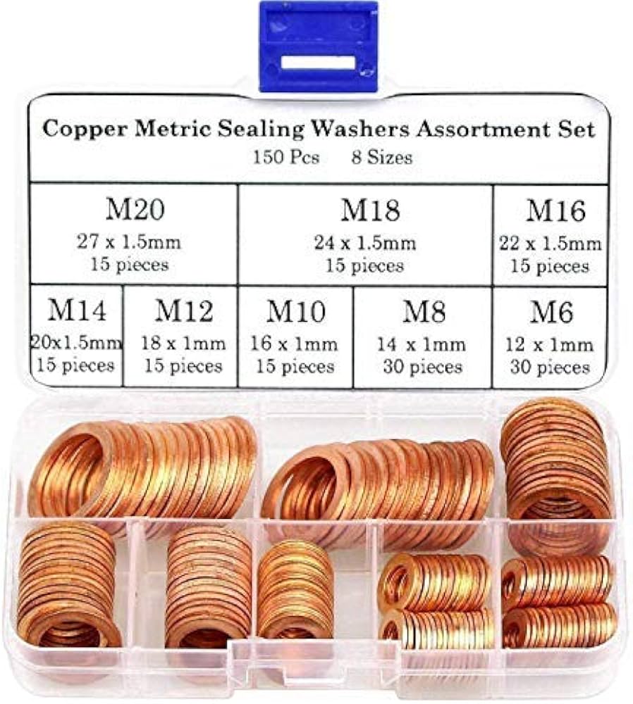 COFFRET DE 150 RONDELLES D'ETANCHEÏTE  METRIQUE EN CUIVRE