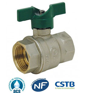 VANNE À SPHÈRE LAITON F/F - SÉRIE NF - POIGNÉE PAPILLON ALUMINIUM VERTE