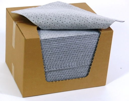 FEUILLES ABSORBANTES TOUS LIQUIDES -  PUR FIBRE DE POLYPROPYLENE - DOUBLE EPAISSEUR 40 x 50 cm - CARTON DE 100 FEUILLES