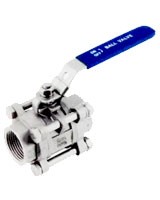 ROBINET A BOISSEAU SPHERIQUE 3 PIECES INOX PASSAGE INTEGRAL POIGNEE ACIER PLATE BLEU