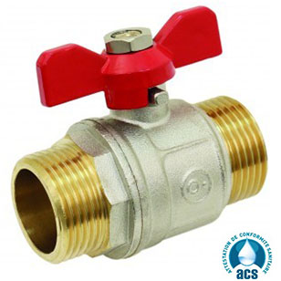 VANNE À SPHÈRE LAITON M / M - SÉRIE ALPINE - PASSAGE INTÉGRAL - MANETTE PAPILLON ROUGE